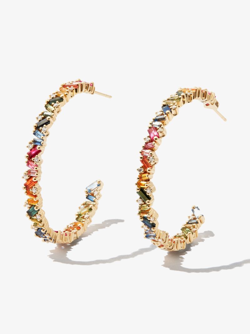 18k Yellow Gold Frenzy Rainbow Sapphire Milli Hoop Earrings