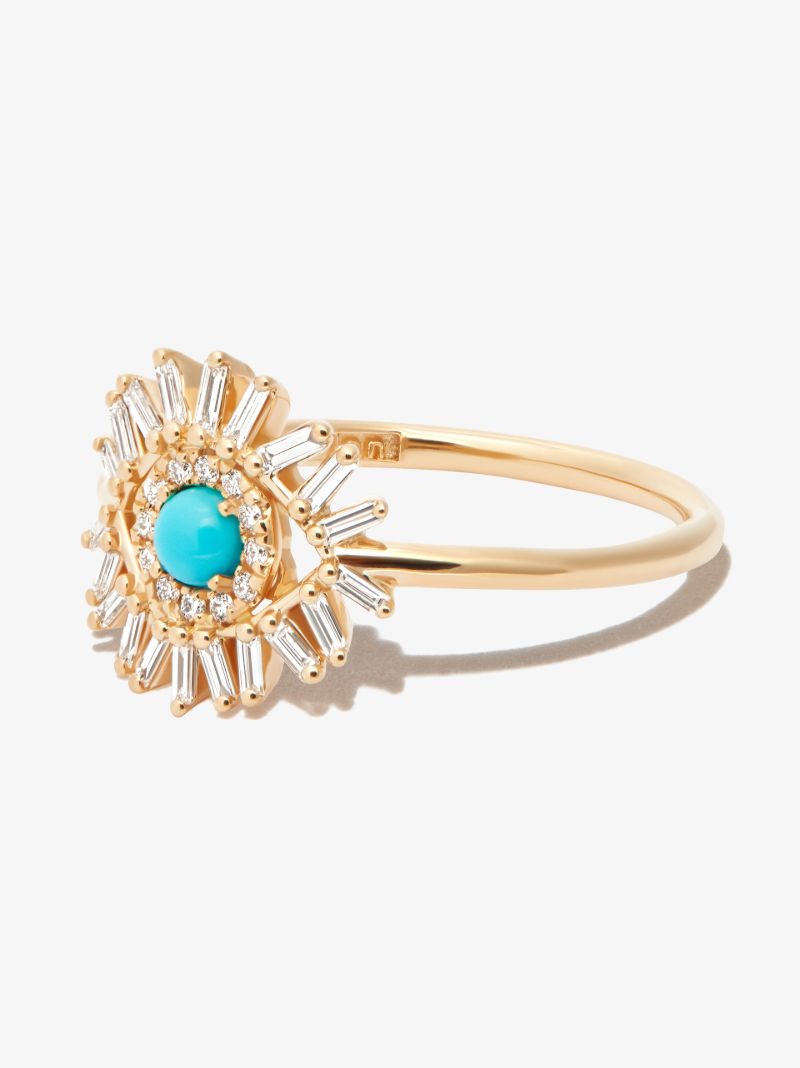18k Yellow Gold Mini Evil Eye Turquoise Diamond Ring