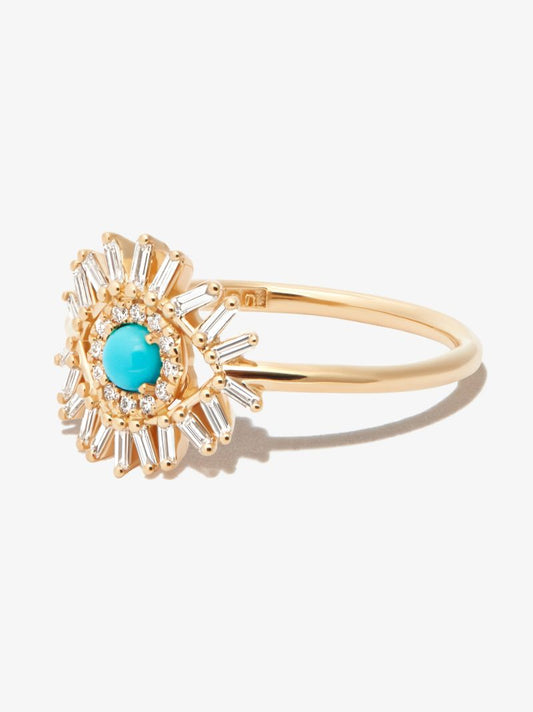 18k Yellow Gold Mini Evil Eye Turquoise Diamond Ring