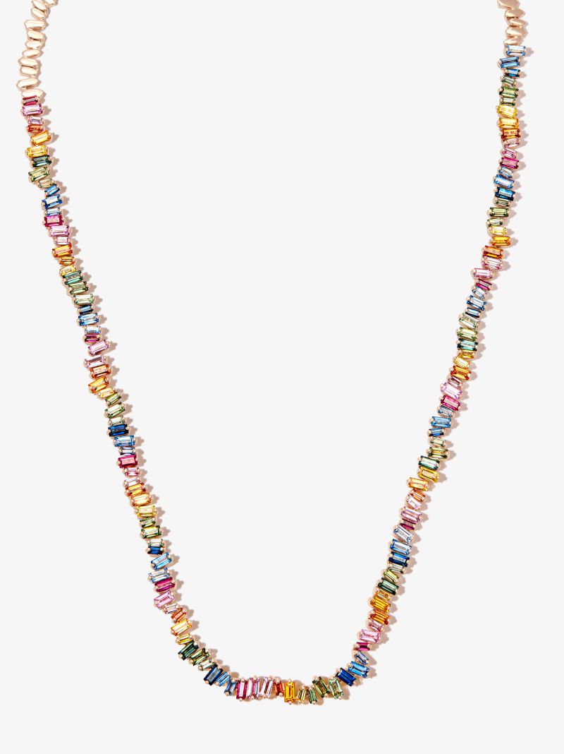 18k Rose Gold Bold Rainbow Sapphire Tennis Necklace