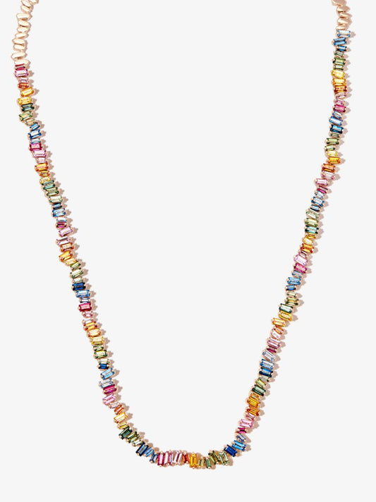 18k Rose Gold Bold Rainbow Sapphire Tennis Necklace