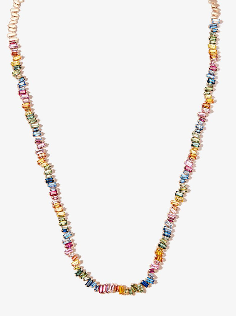18k Rose Gold Bold Rainbow Sapphire Tennis Necklace