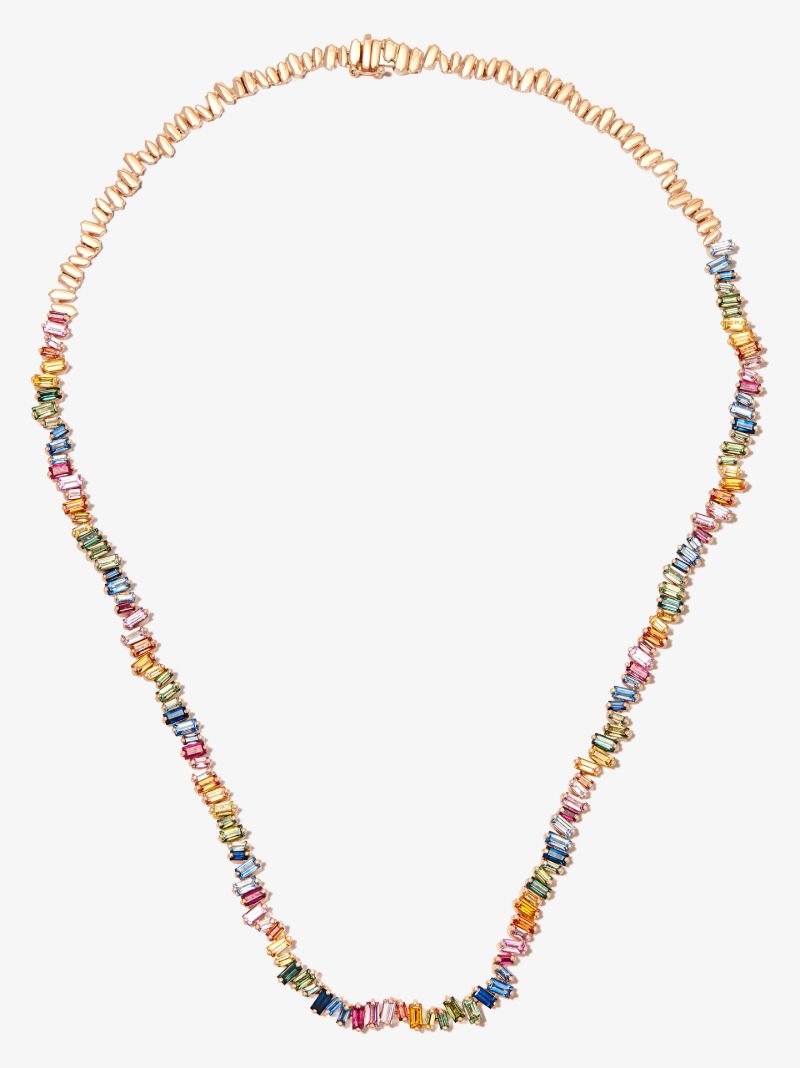 18k Rose Gold Bold Rainbow Sapphire Tennis Necklace