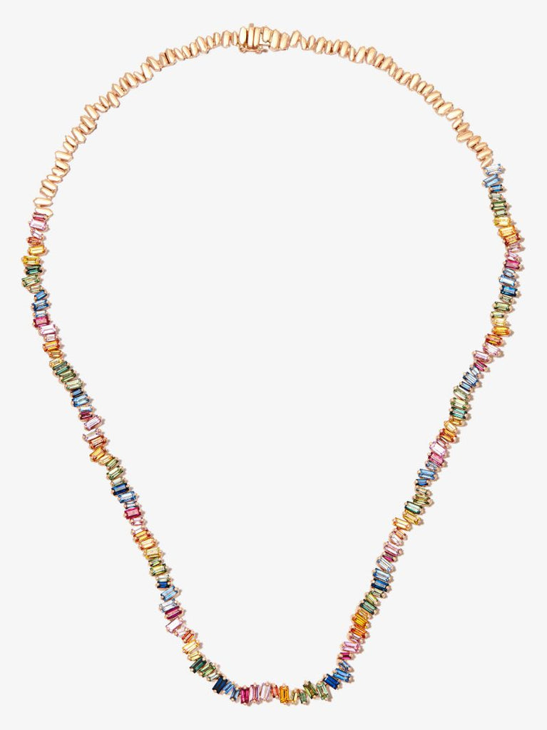 18k Rose Gold Bold Rainbow Sapphire Tennis Necklace