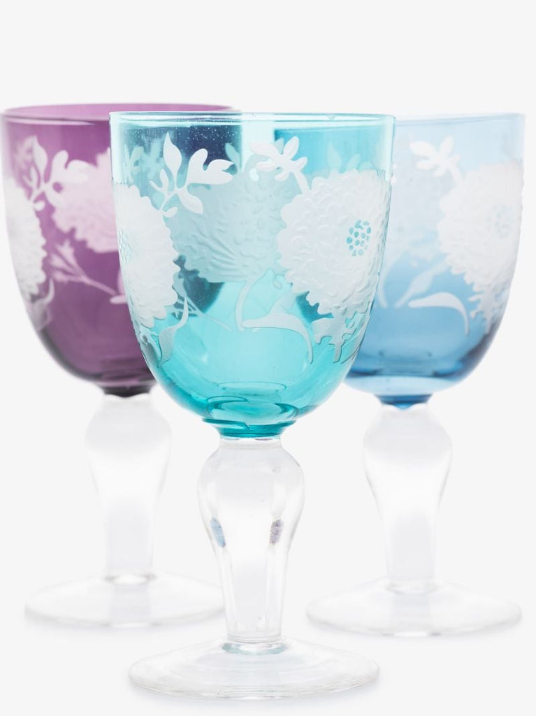 Multicolour Peony Wine Glass Set