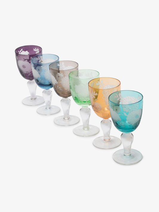 Multicolour Peony Wine Glass Set