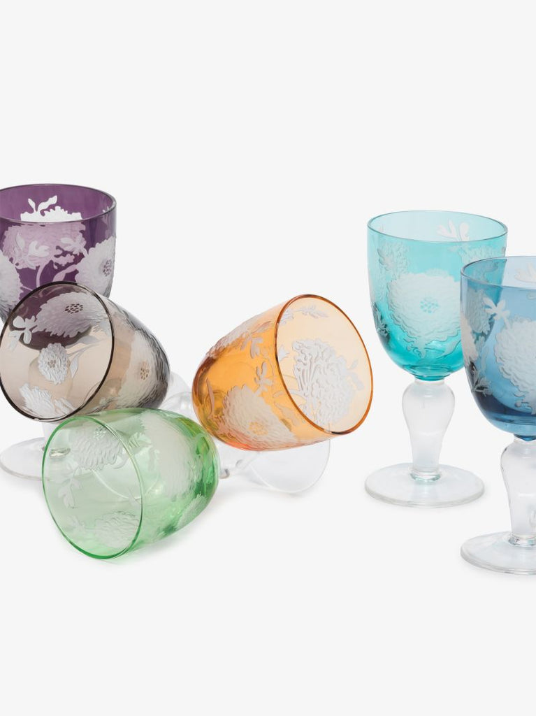 Multicolour Peony Wine Glass Set