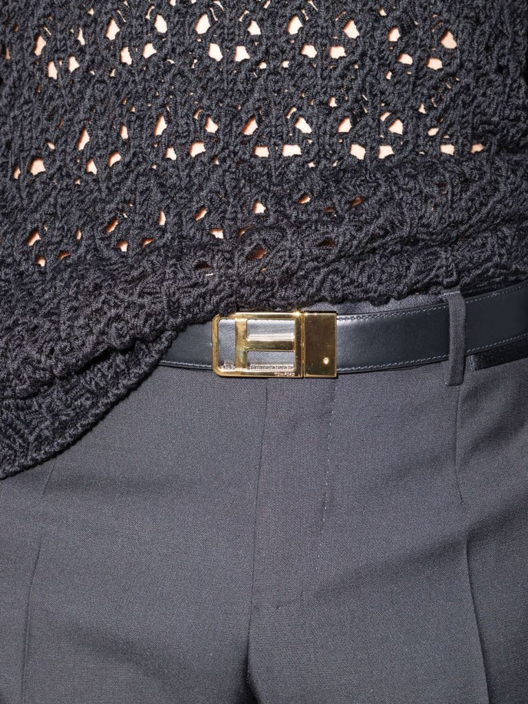 Black Classic T Reversible Mock Croc Leather Belt