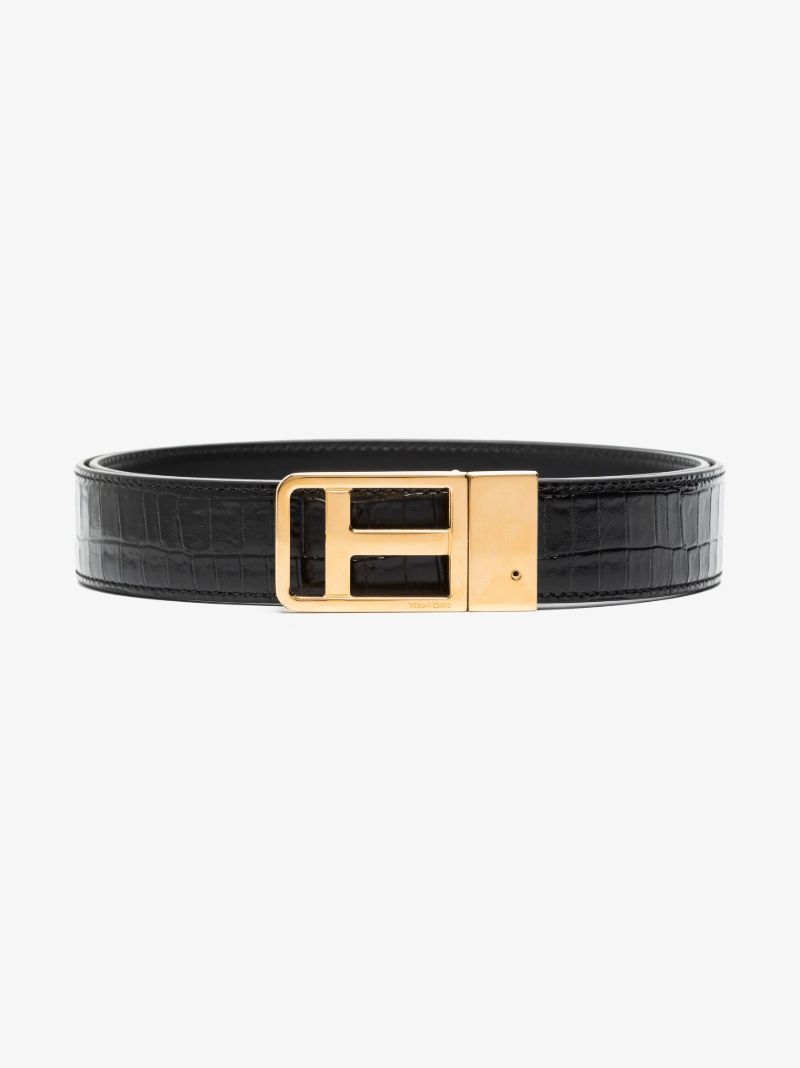 Black Classic T Reversible Mock Croc Leather Belt