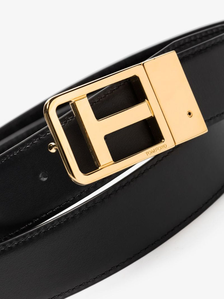 Black Classic T Reversible Mock Croc Leather Belt