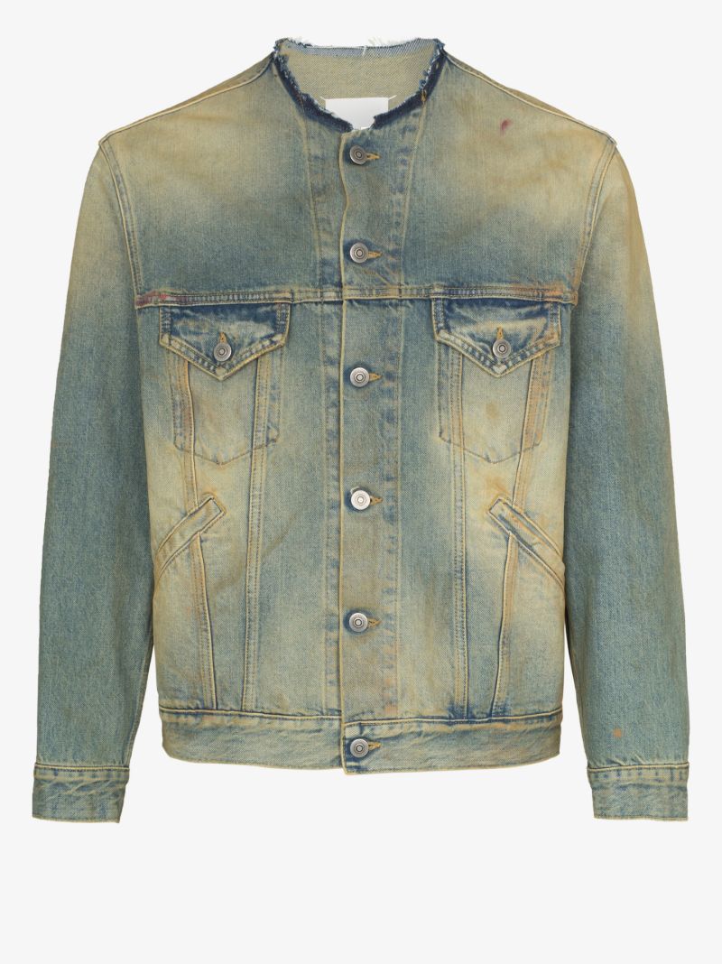 Vintage Wash Collarless Denim Jacket