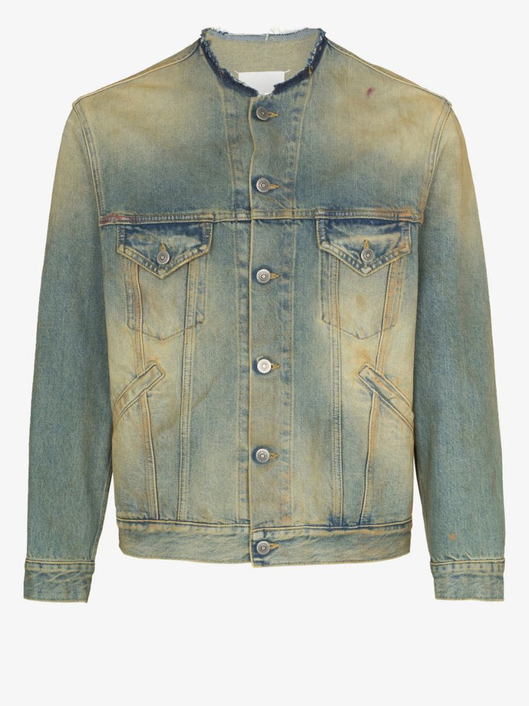 Vintage Wash Collarless Denim Jacket