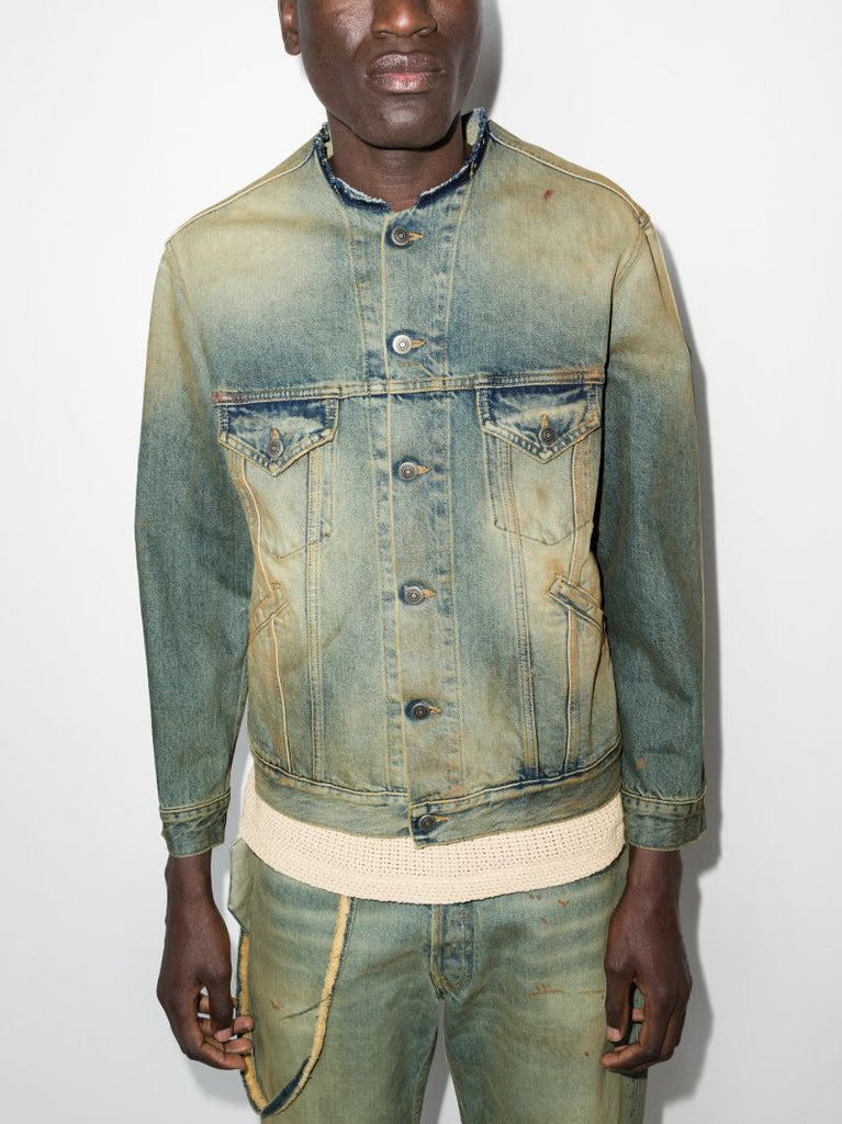 Vintage Wash Collarless Denim Jacket