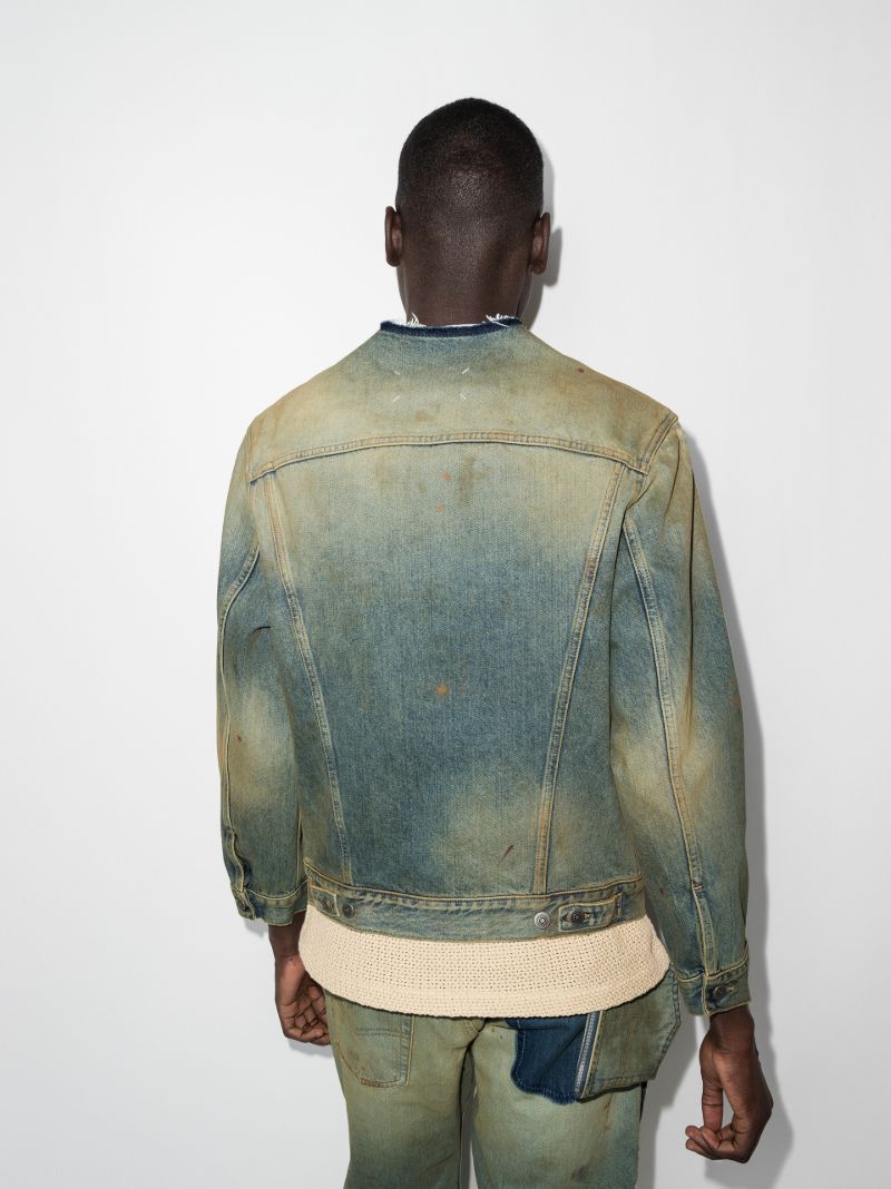 Vintage Wash Collarless Denim Jacket