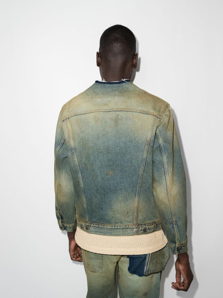 Vintage Wash Collarless Denim Jacket