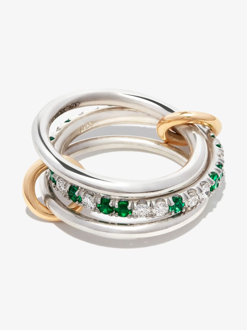 Sterling Silver Petunia Emerald and Diamond Ring