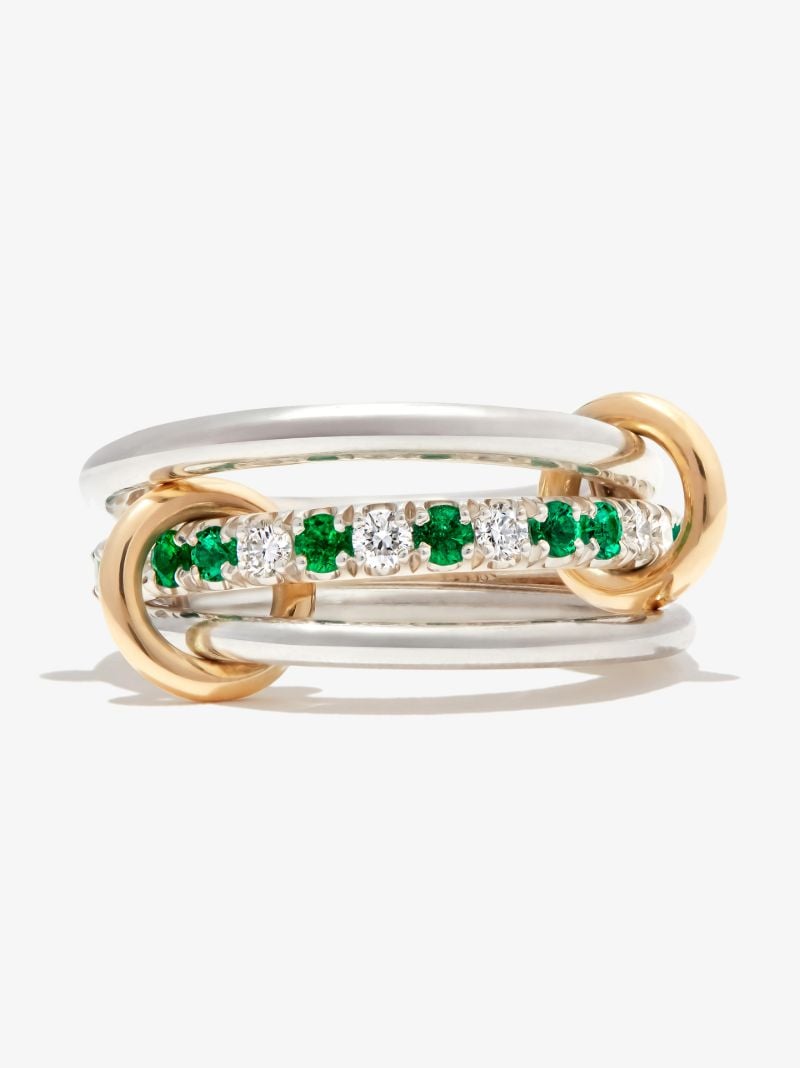 Sterling Silver Petunia Emerald and Diamond Ring