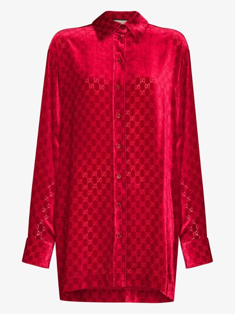 Red Gg Print Velvet Shirt