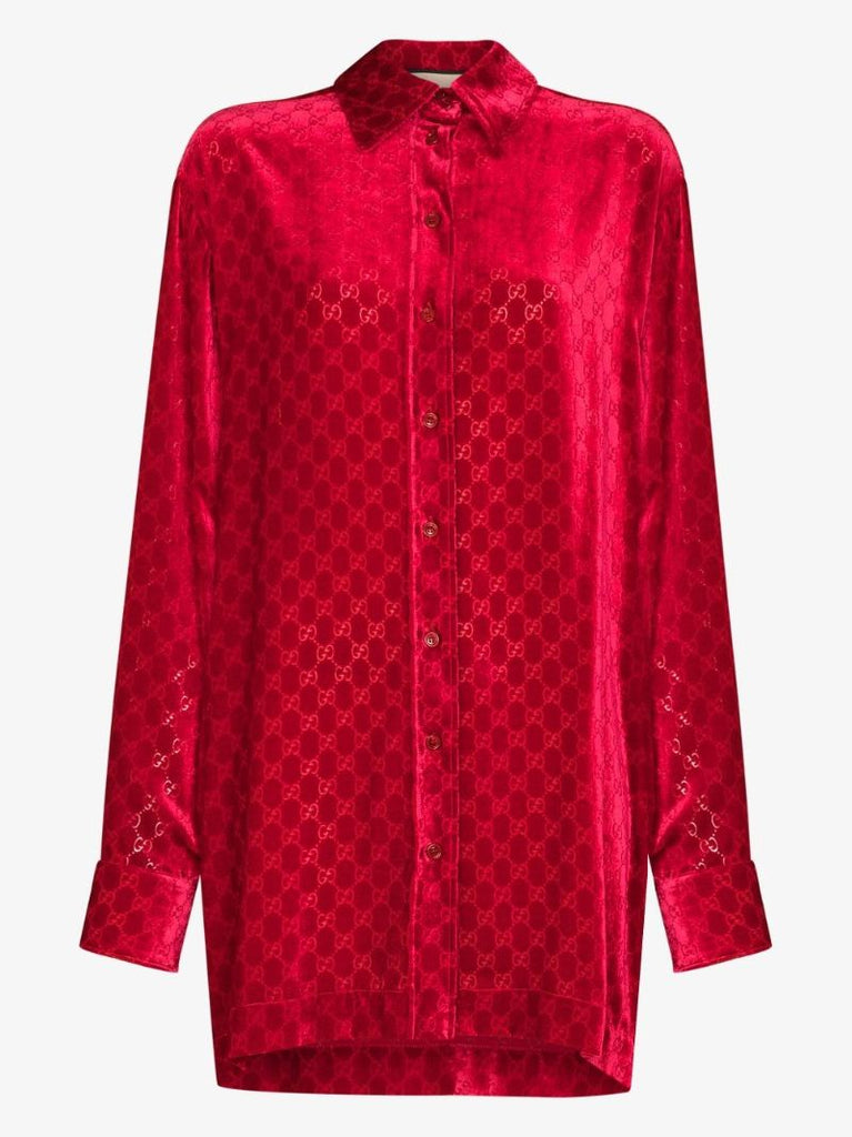 Red Gg Print Velvet Shirt
