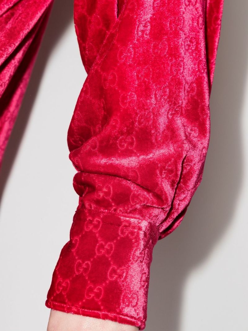 Red Gg Print Velvet Shirt