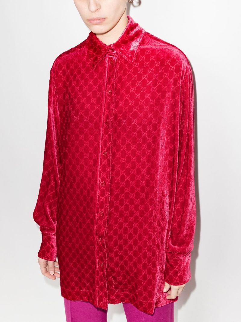 Red Gg Print Velvet Shirt