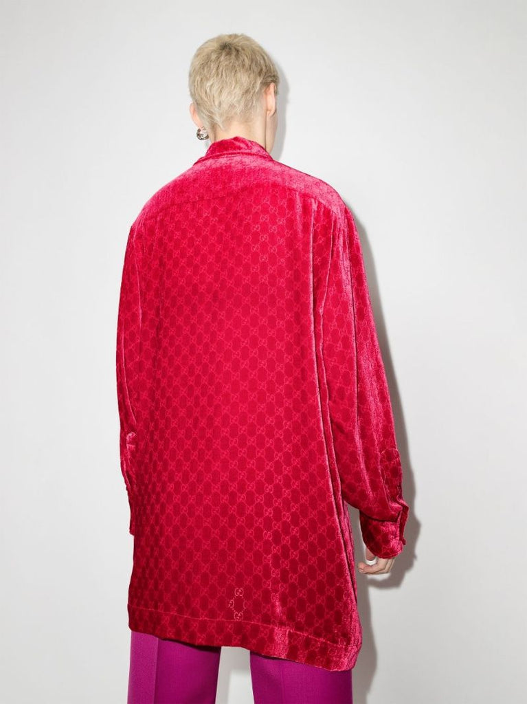 Red Gg Print Velvet Shirt