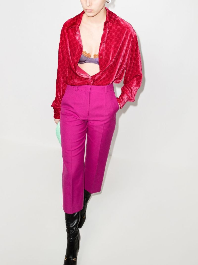 Red Gg Print Velvet Shirt
