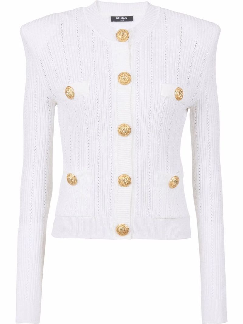 White Pointelle Knit Cardigan