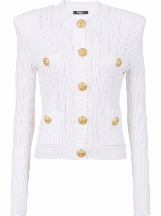 White Pointelle Knit Cardigan