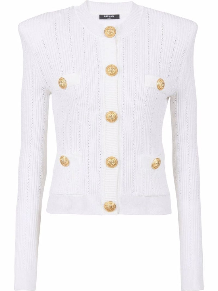 White Pointelle Knit Cardigan