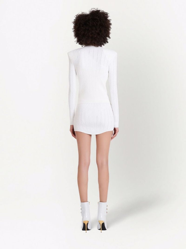 White Pointelle Knit Cardigan