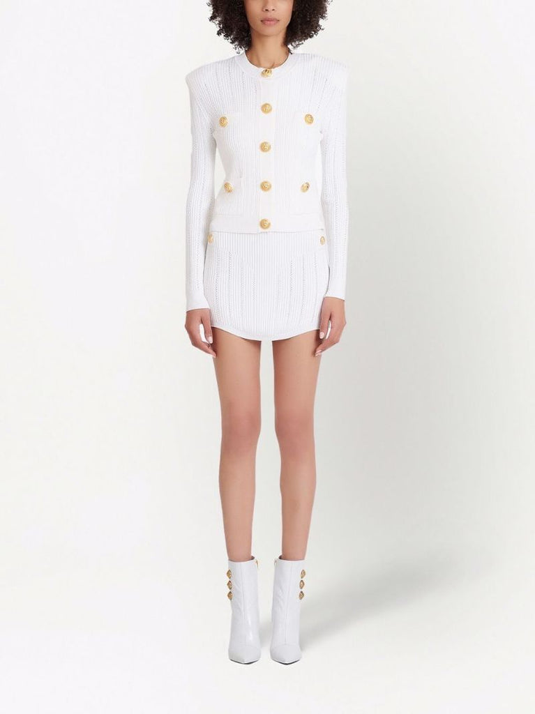 White Pointelle Knit Cardigan