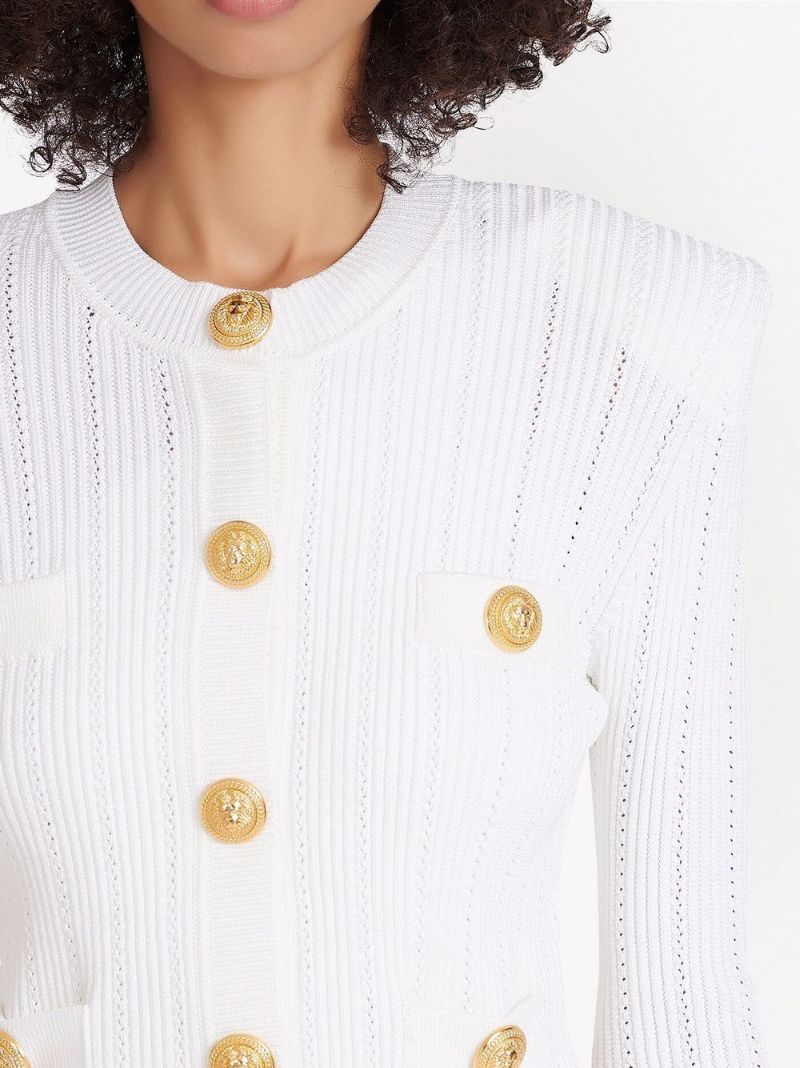 White Pointelle Knit Cardigan