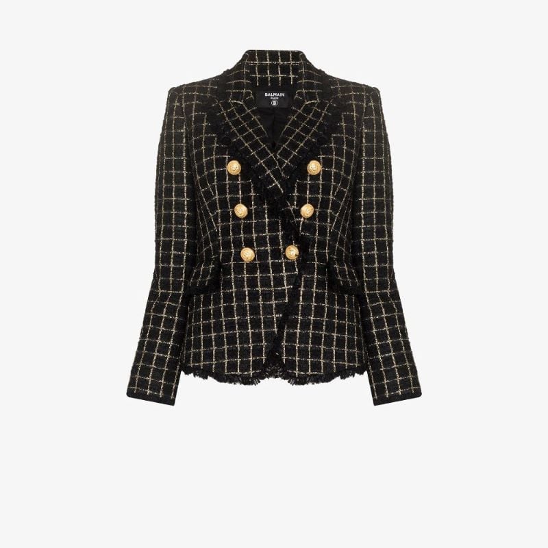Double-breasted Contrast Tweed Jacket