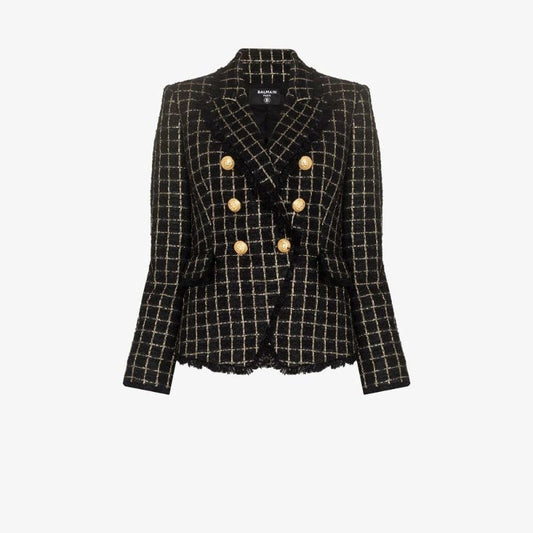 Double-breasted Contrast Tweed Jacket