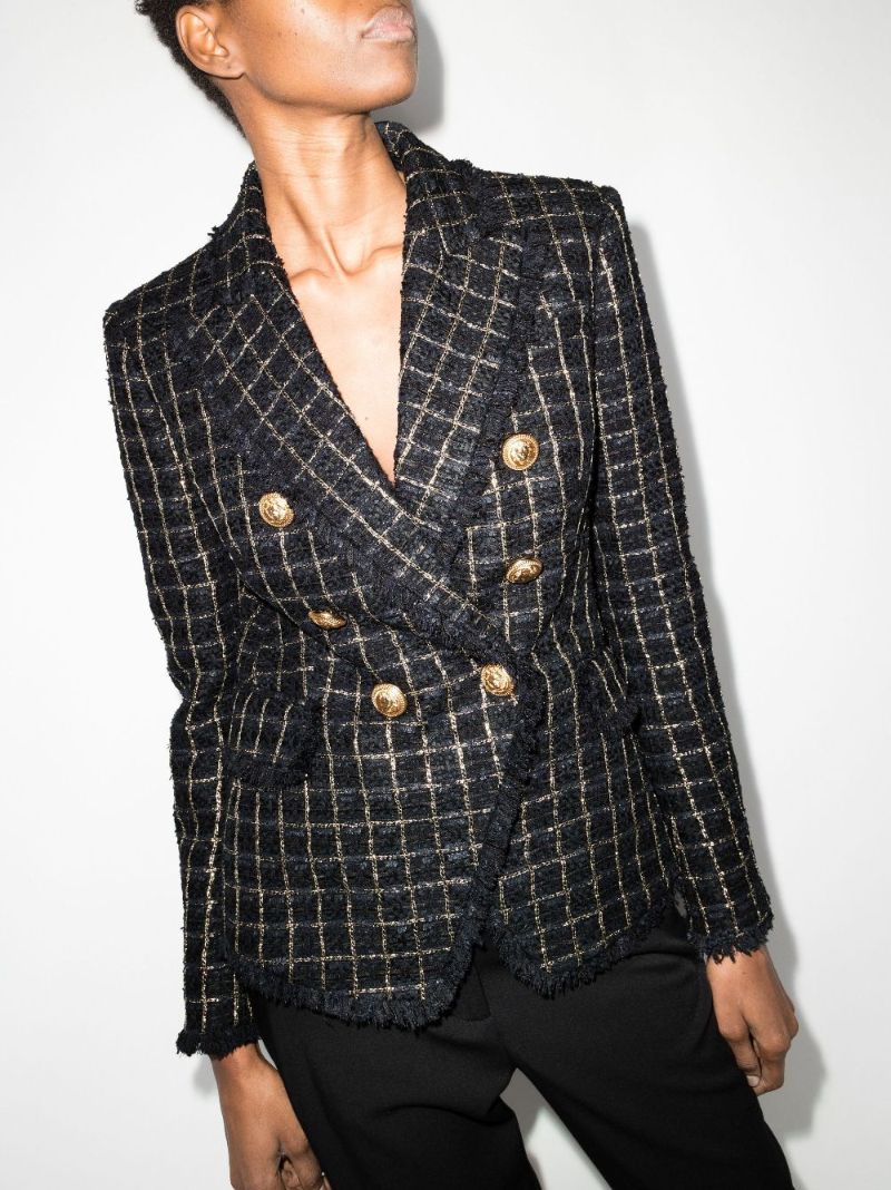 Double-breasted Contrast Tweed Jacket