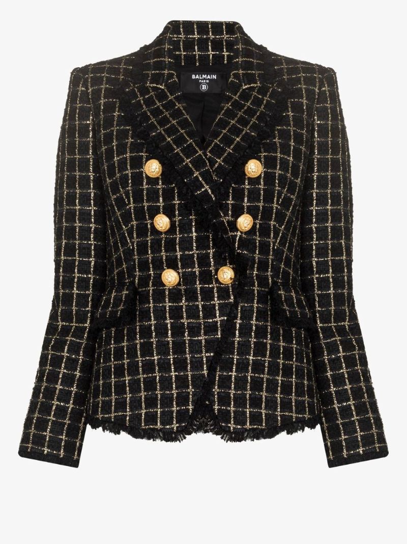 Double-breasted Contrast Tweed Jacket
