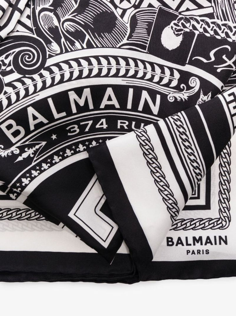 White and Black Monogram Silk Scarf
