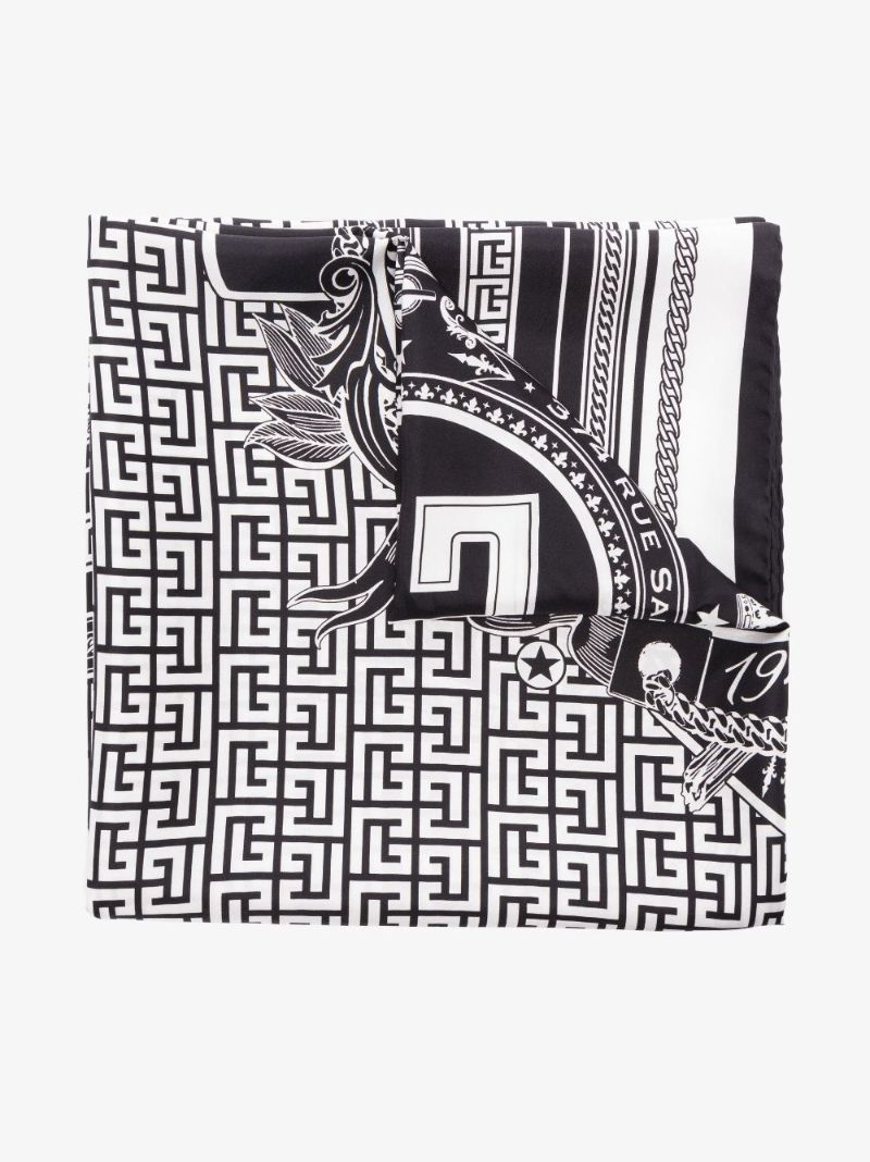 White and Black Monogram Silk Scarf
