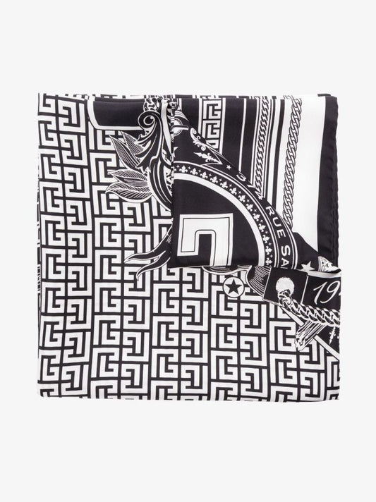 White and Black Monogram Silk Scarf