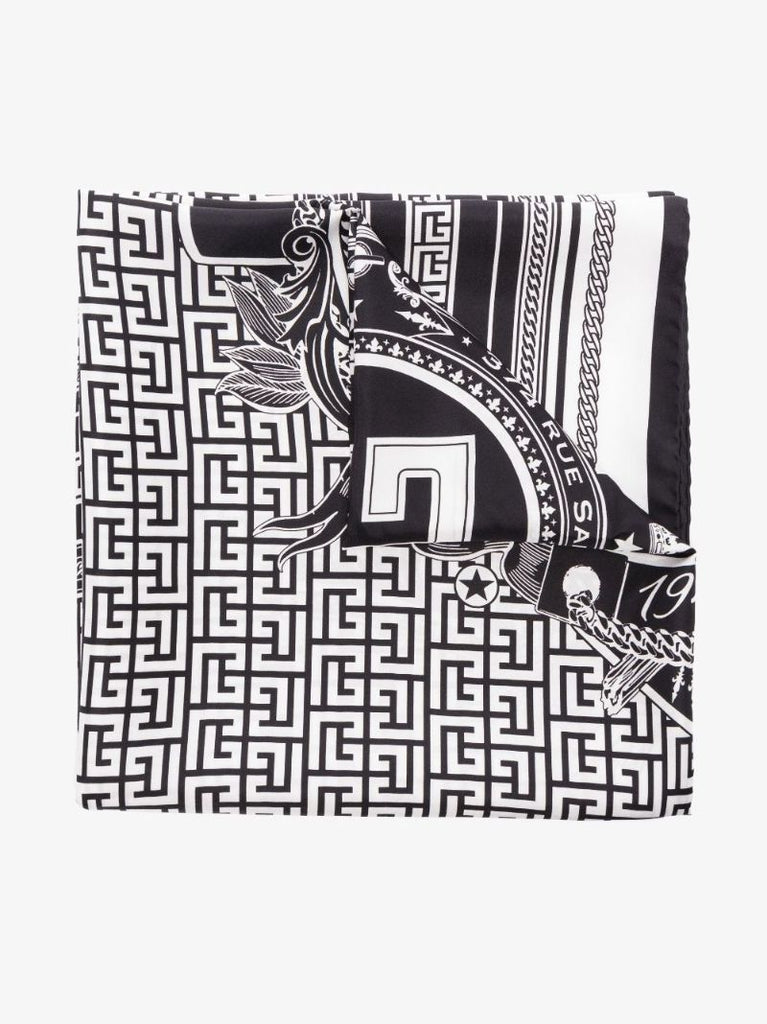 White and Black Monogram Silk Scarf