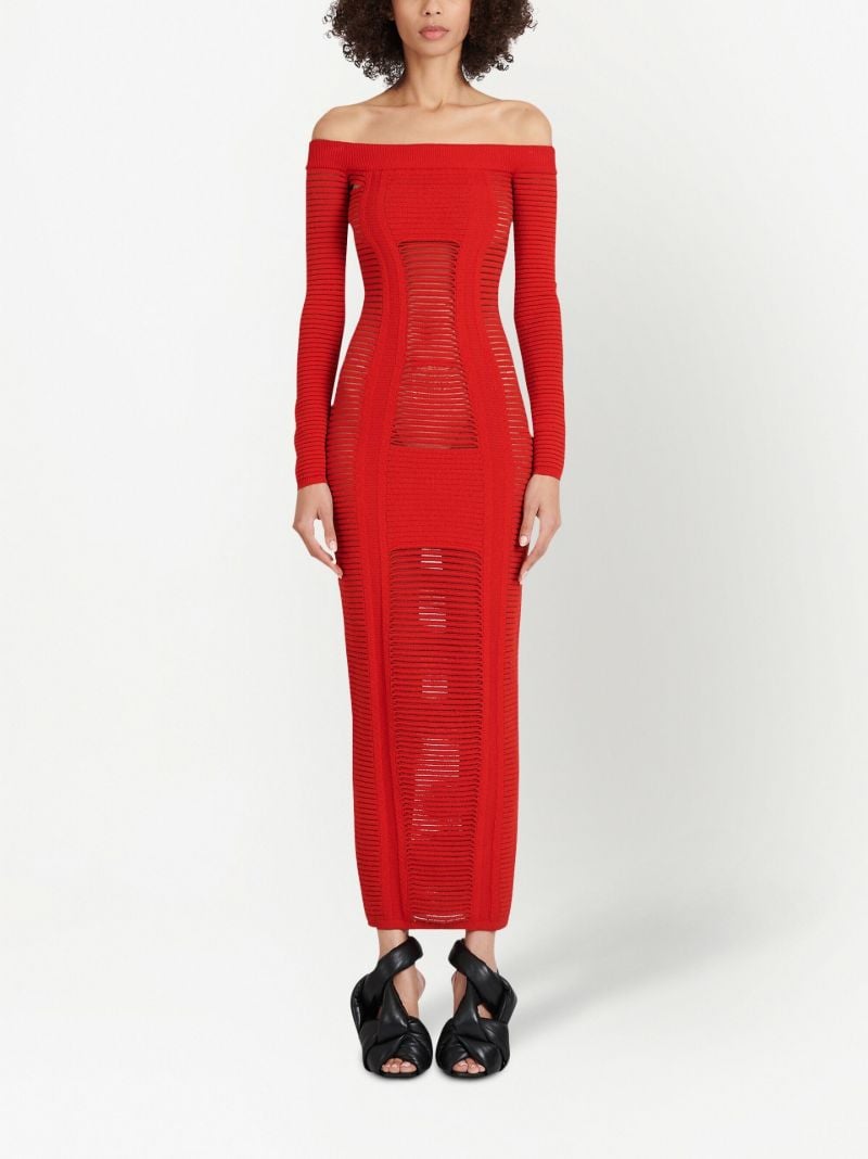 Red Bustier Ribbed Knit Midi Dress