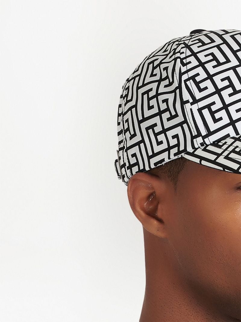 White Monogram Print Baseball Hat