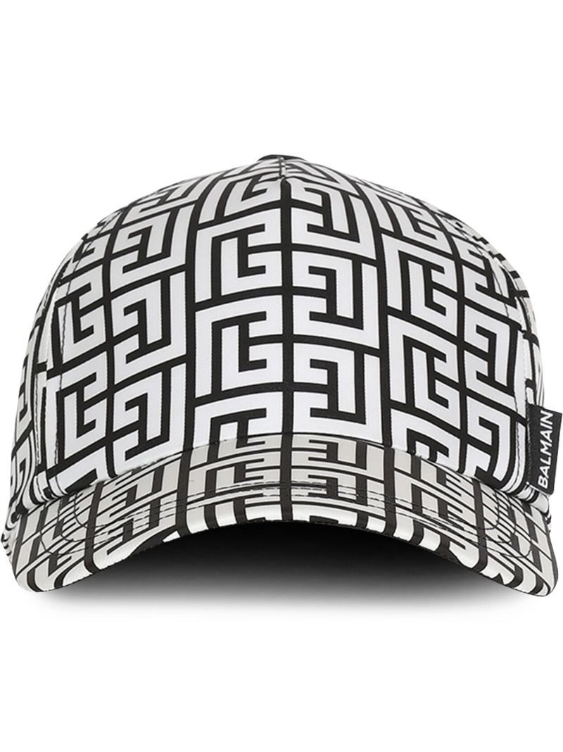 White Monogram Print Baseball Hat
