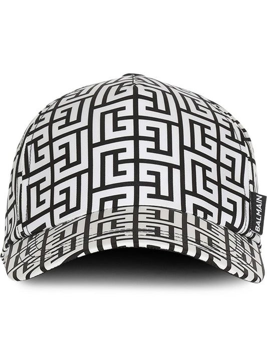 White Monogram Print Baseball Hat