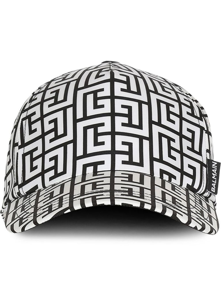White Monogram Print Baseball Hat