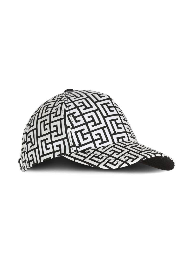 White Monogram Print Baseball Hat
