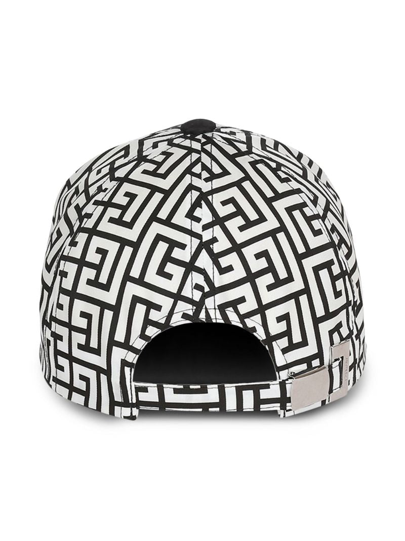 White Monogram Print Baseball Hat