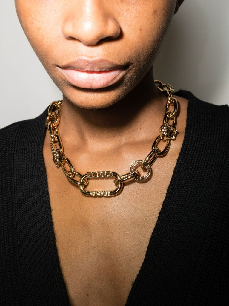 Gold Tone Medusa Chain Necklace
