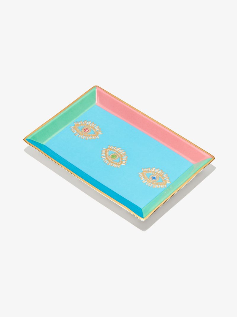 X Jonathan Adler Blue Three Evil Eyes Porcelain Jewellery Tray